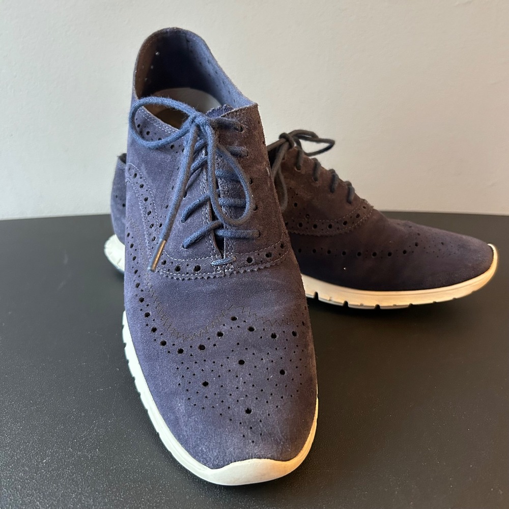 Cole‎ Haan Zerogrand Wingtip Oxford Navy Blue Suede Shoes W00977 Womens 10.5 B